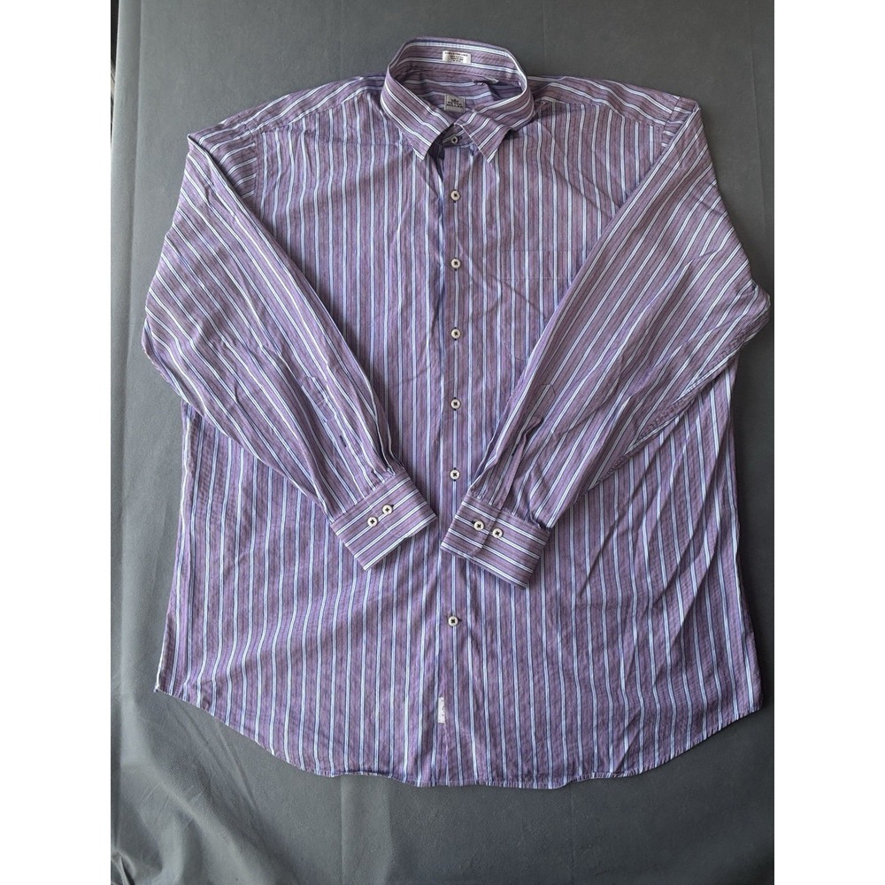 Peter Millar Button Down Shirt Men 2XL Blue Red  Thin Striped Long Sleeve Preppy
